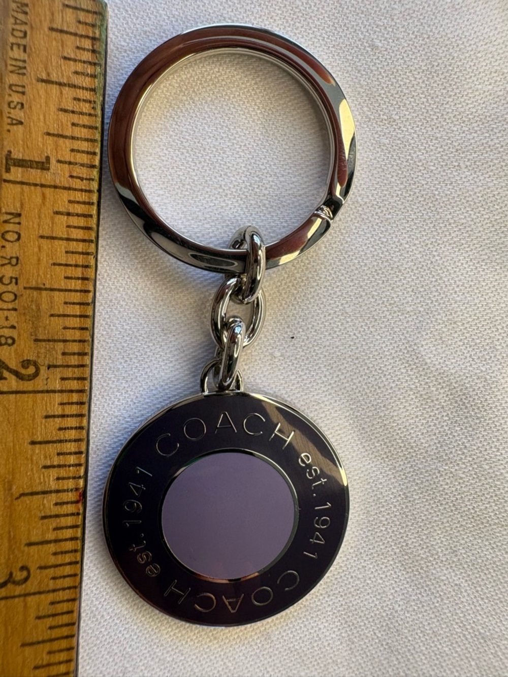Coach Round Purple and Silver Key Ring Keychain